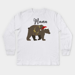 Mama Bear Christmas Pajamas TShirt Matching Santa Hat Lights Kids Long Sleeve T-Shirt